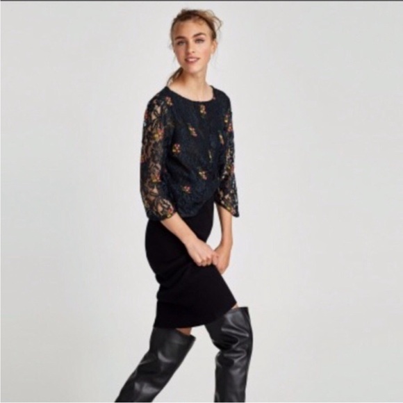 ZARA Basic Collection Black Lace Floral Blouse - XS - Picture 13 of 14